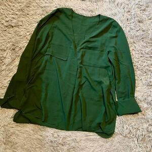 Mossy Green Cottage Core Professional Tailored Lagenlook Pocket Button Up Blouse